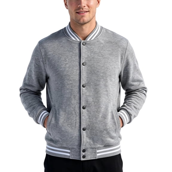 CCRFTGI Men's Varsity Baseball Jackets Causal Slim Fit Button Down Jacket Boys Bomber Jackets Light Gray 2XL