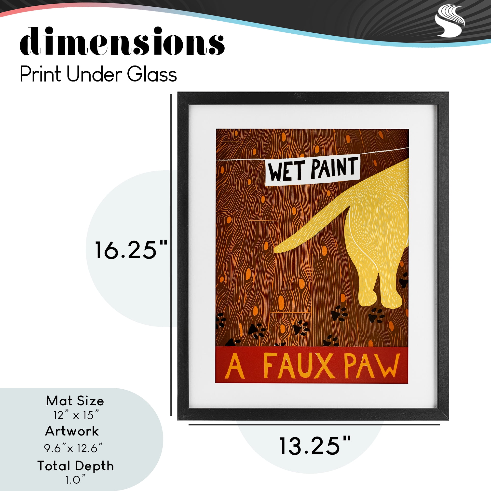 Wet Paint Faux Paw Black Framed Print Under Glass, design by Stephen Huneck