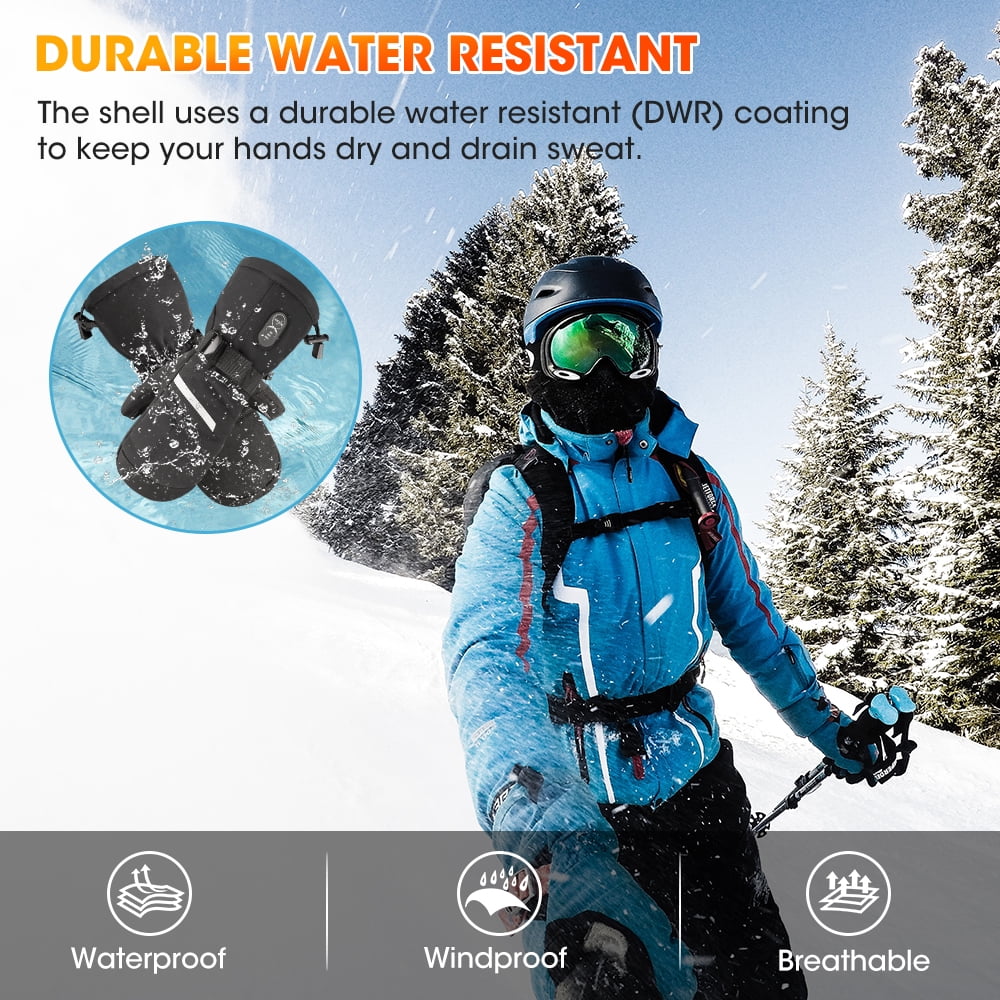 SNOW DEER Heated Ski Mittens for Men & Women – Waterproof Windproof, 3 Heat Levels, Touchscreen for Skiing, Snowboarding & Winter Sports