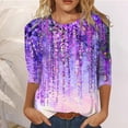 thumbnail image 2 of CHOK Chemises à Manches 3/4 pour Femmes, Col Rond Décontracté, Imprimé, Chandail d'Été Tendance, Blouses Douces et Confortables, Jaune P, 2 of 5
