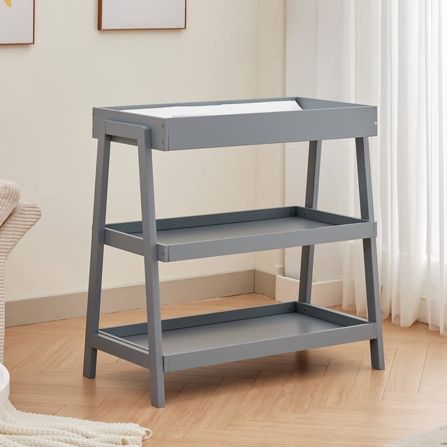 Baby changing mesa con waterproof pad: a portable diaper changing station in gray