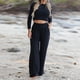 thumbnail image 3 of Pantalones Conjunto de 2 piezas para mujer, camisa ligera de manga larga y pantalón palazzo, traje deportivo Cgtredaw Negro T XL para Mujer, 3 of 5