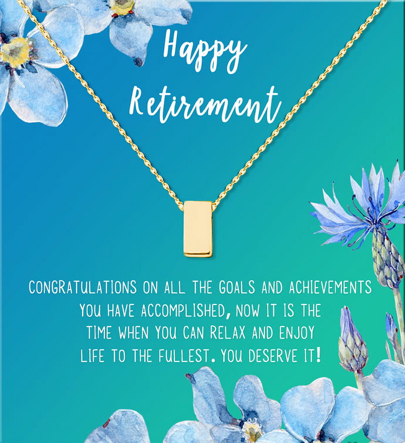 Anavia Happy Retirement Necklace, Retirement Gifts for Women, Retirement Jewelry, Retirement Party Gifts for Retired Teacher Nurse Friend Coworker-[Gold Cube, Bright Blue Gift Card]