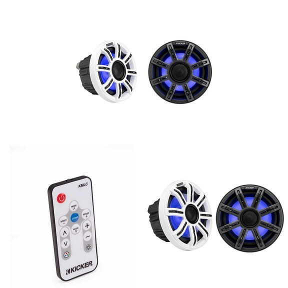 Kicker 51MSC84 - MSC 8-Inch Premium Marine 4-Ohm LED Coaxial System & 51MSC65 6.5" Coaxial w/ 41KMLC LED Remote bundle