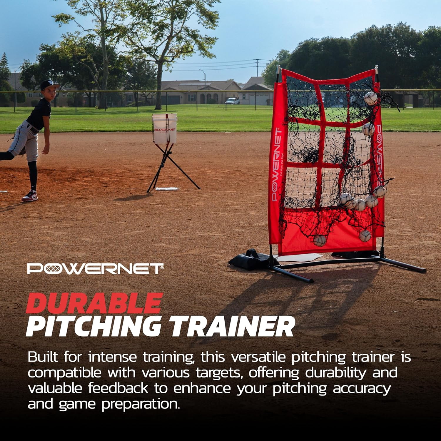 PowerNet Pitching Zone Pro Strike Zone Softball & Baseball Net, Portable Pitching Net with Targets, Includes Sandbags & Carry Bag