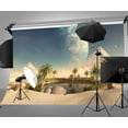 thumbnail image 2 of BSDHOME Toile de Fond en Polyester 7x5ft Oasis du Désert Pyramides Mirage Planète Tournante Fond de Photographie, 2 of 5