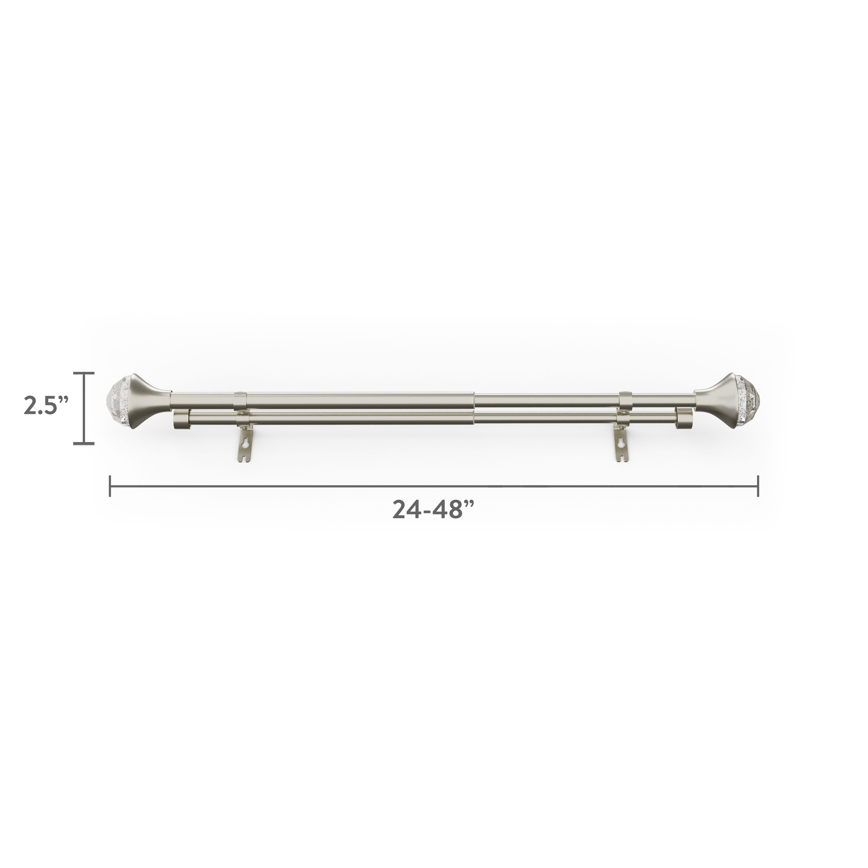 Mainstays Kids 3/4" Satin Nickel Faceted Gem Adjustable Double Curtain Rod, 28"-48"