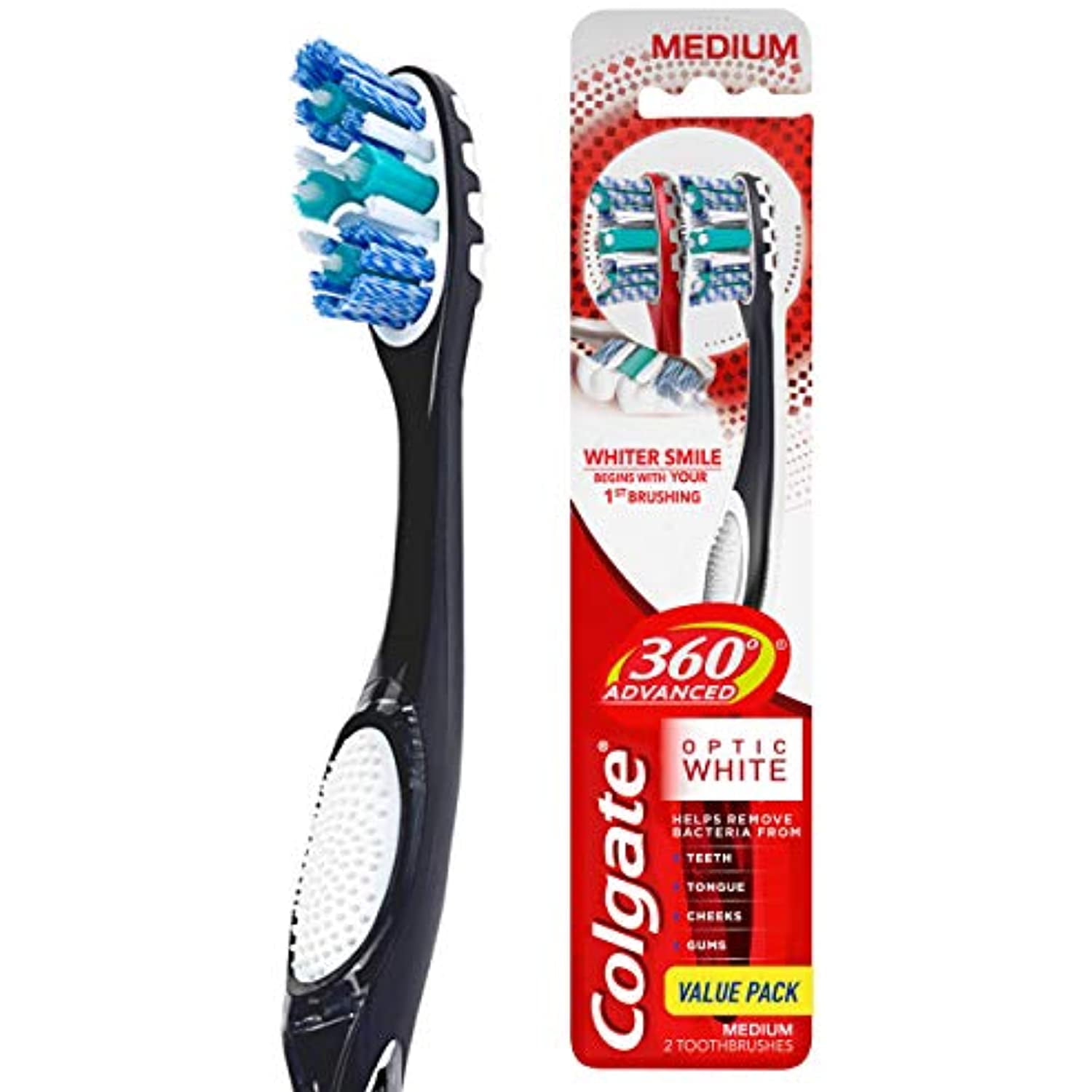 Colgate 360° Advanced Optic White Toothbrush (Color May Vary), Medium