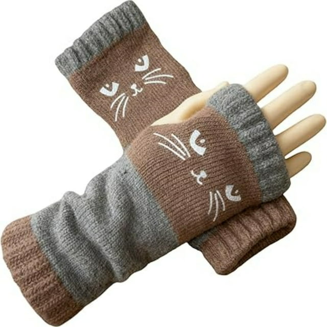 Gants de Mode Chauds pour Broderie de Chat Conçus pour une Utilisation Intérieure et Extérieure, 2 Pcs