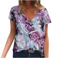 thumbnail image 2 of Hauts d'Été Grande Taille pour Femmes à Manches Courtes, Blouse Imprimée d'Été, T-Shirts Décontractés à Col en V, T-Shirts à Manches Courtes, T-Shirt à Col en V pour Femmes en Liquidation, 2 of 5
