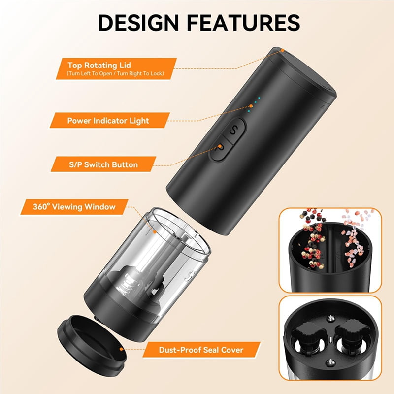 2in1 Electric Salt and Pepper Grinder Set, USB Rechargeable, Automatic Salt and Pepper Mill Shakers with LED Light