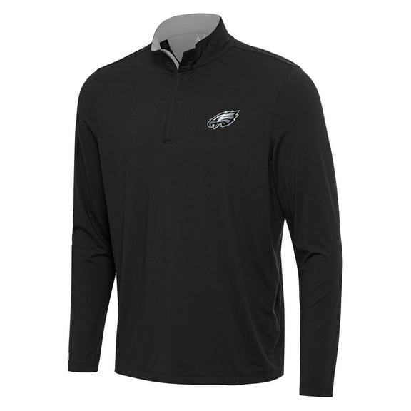 Men's Antigua Black/Gray Philadelphia Eagles Content Quarter-Zip Pullover Top
