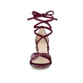 thumbnail image 6 of BLISSFUL STEP Women Velvet Lace-Up Clear Block Heel Sandals Burgundy 7, 6 of 7