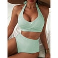 thumbnail image 6 of Women's High Waisted 2 Piece Bikini Sets Halter Swimsuits Striped Bathing Suit Beach Swimwear 2026 Green XL, 6 of 6