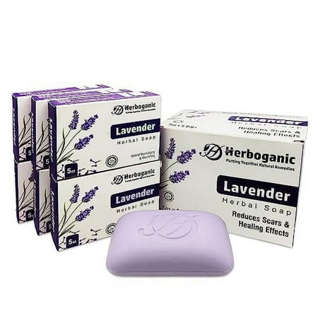 HERBOGANIC Lavender Herbal Soap | Natural Bar Soap for Face and Body | Relaxing and Nourishing | Infused with Lavender | Gentle for Men and Women | 5 Oz (Pack of 6)