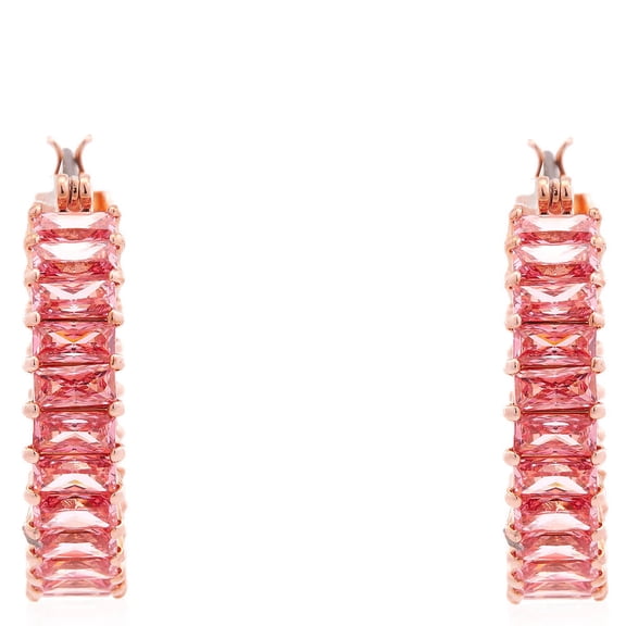 Swarovski Matrix Hoop Earrings - Baguette Cut, Pink, Rose Gold-Tone Plated