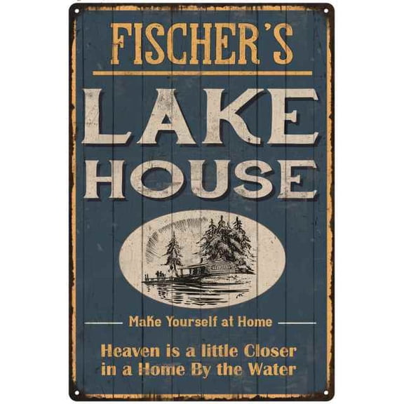 FISCHER'S Lake House Blue Cabin Home Decor Gift 8x12 Metal 208120038419
