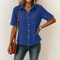 thumbnail image 5 of hoksml Women's Crinkle Button Down Shirt, Short Sleeve Collared Blouse, Casual Loose Fit Top for Daily and Office Wear, 5 of 6