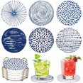 thumbnail image 1 of wonima02 Absorbent Coasters Set of 6 Round Ceramic Coasters for Drinks Modern Blue Boho Coaster with Holder for Coffee Table Decor, Outdoor, Desk, 1 of 1