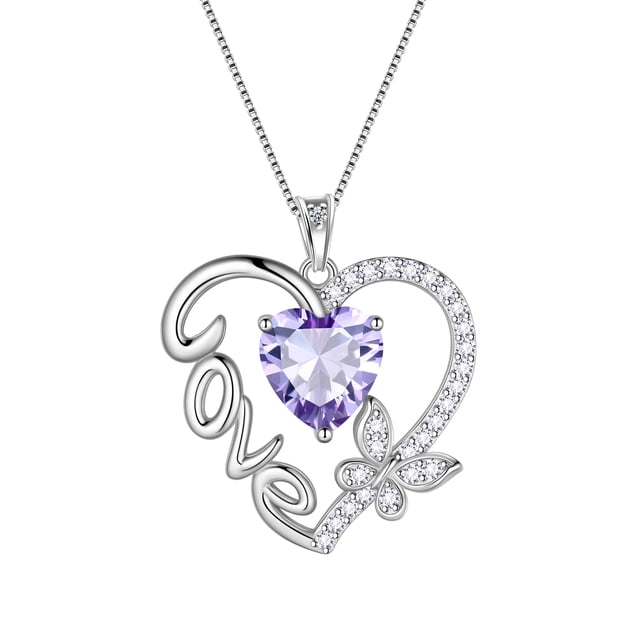 Juwaliy Collar de Corazón de Amor Morado Mariposa Collar de Piedra de Nacimiento de Junio Alejandrita Dije de Plata Esterlina 925 Joyería Mujer Regalo de Cumpleaños San Valentín Día de la Madre
