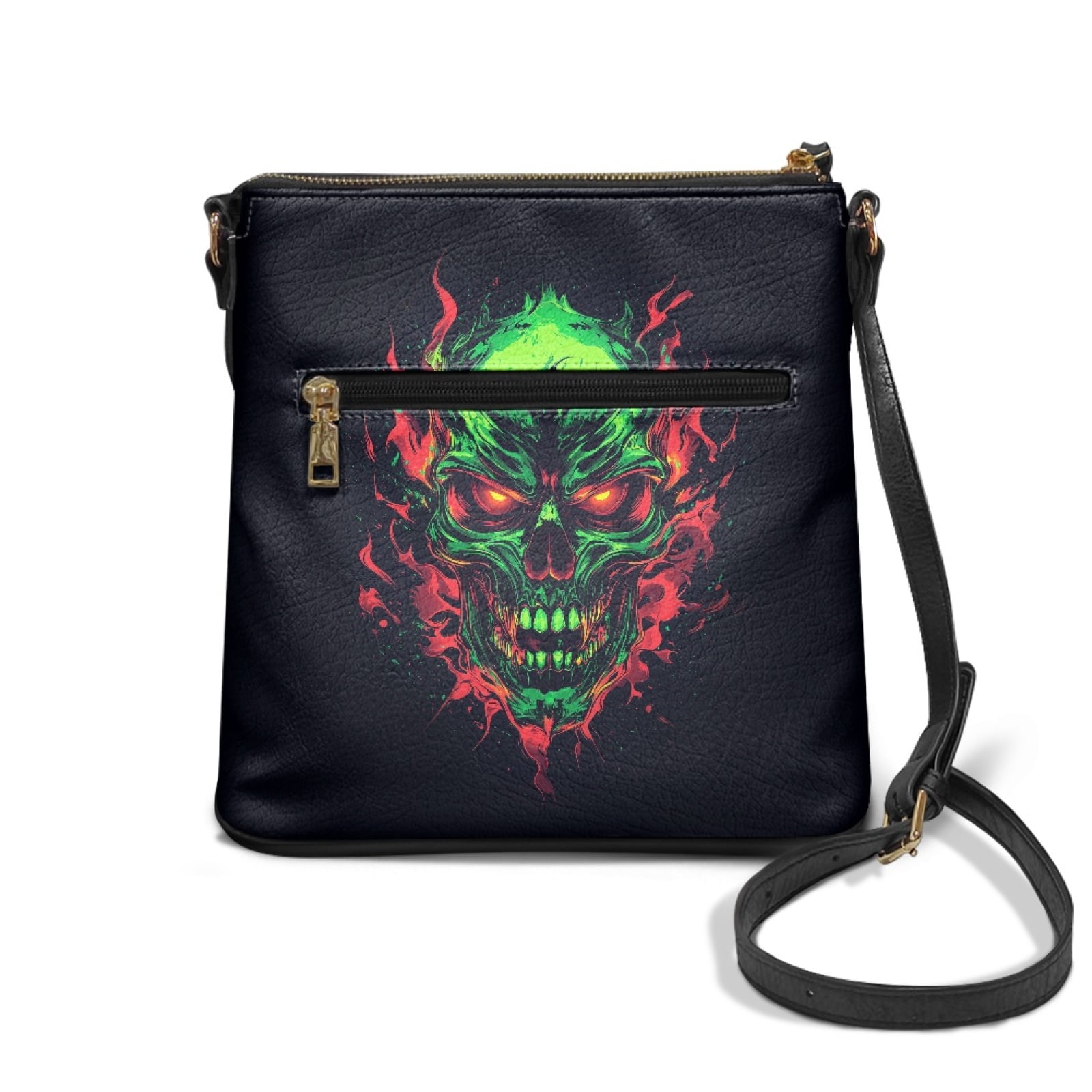 LedBack Skull Print Leather Cross Body Purses Shoulder Bag for Women Satchel Purse Multi Pocket Hobo Bag with Adjustable Strap for Shopping Work, Black