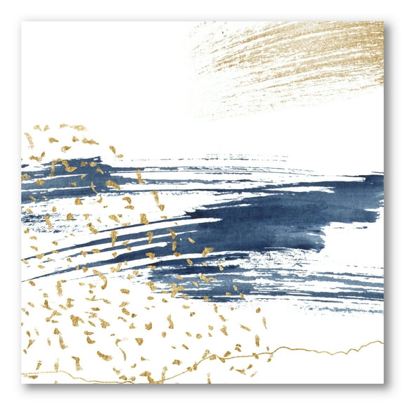 Designart ' Gold and Dark Blue and Abstract I ' Modern Canvas Wall Art Print