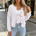 thumbnail image 4 of Admvng Women's Cardigan Crew Neck Button Down Waffle Knit Long Sleeve Pocket Cropped Sweater Jacket, 4 of 7