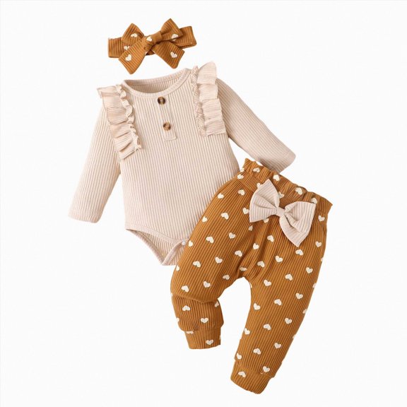 TOWED22 Baby Girl Clothes Newborn Girl Long Sleeves Romper Pants Headband Set Infant Outfits 3Pcs Spring Clothing,3-6 M