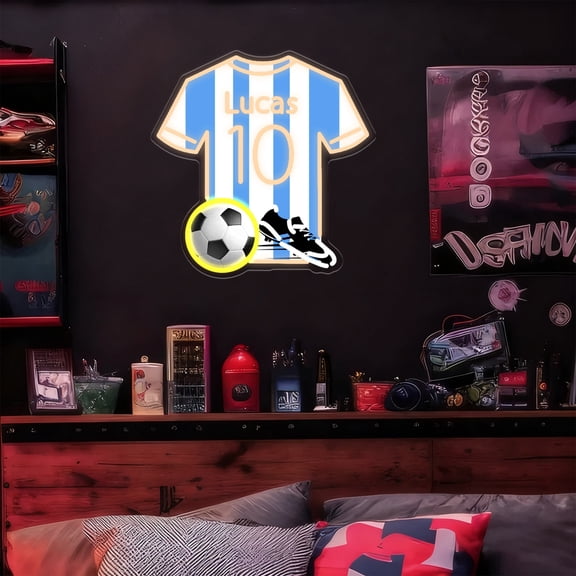 UPONRAY Jersey Custom Neon Signs with Soccer and Sneaker, Usb Powered with Adjustable Brightness Wall Decor for Gifts, Warm White, 16 inch