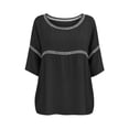 thumbnail image 5 of Summer Linen Tops,3/4 Sleeve Length Tops for Women Lace Patch Casual Dressy Blouses Vintage Trendy Shirts Round Neck Loose Fit Tunic, 5 of 9