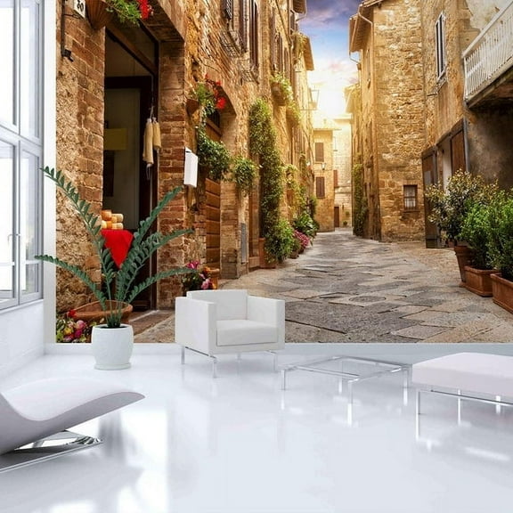 Tiptophomedecor Cityscape Wallpaper Wall Mural - Colourful Street In Tuscany