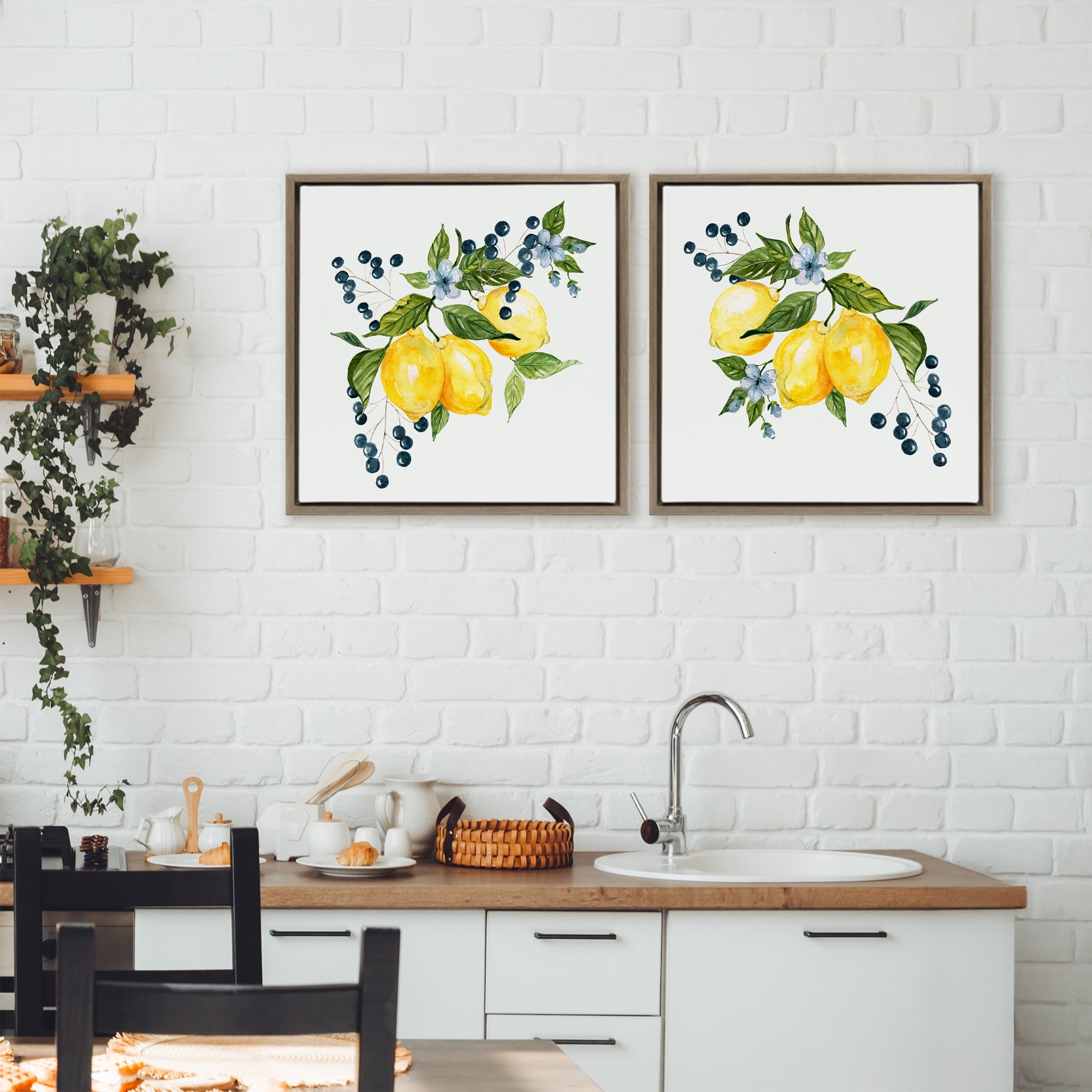 Stupell Industries Citrus & Berries Cluster 2 Piece Brown Framed Floater Canvas Set, design by Livi Finn