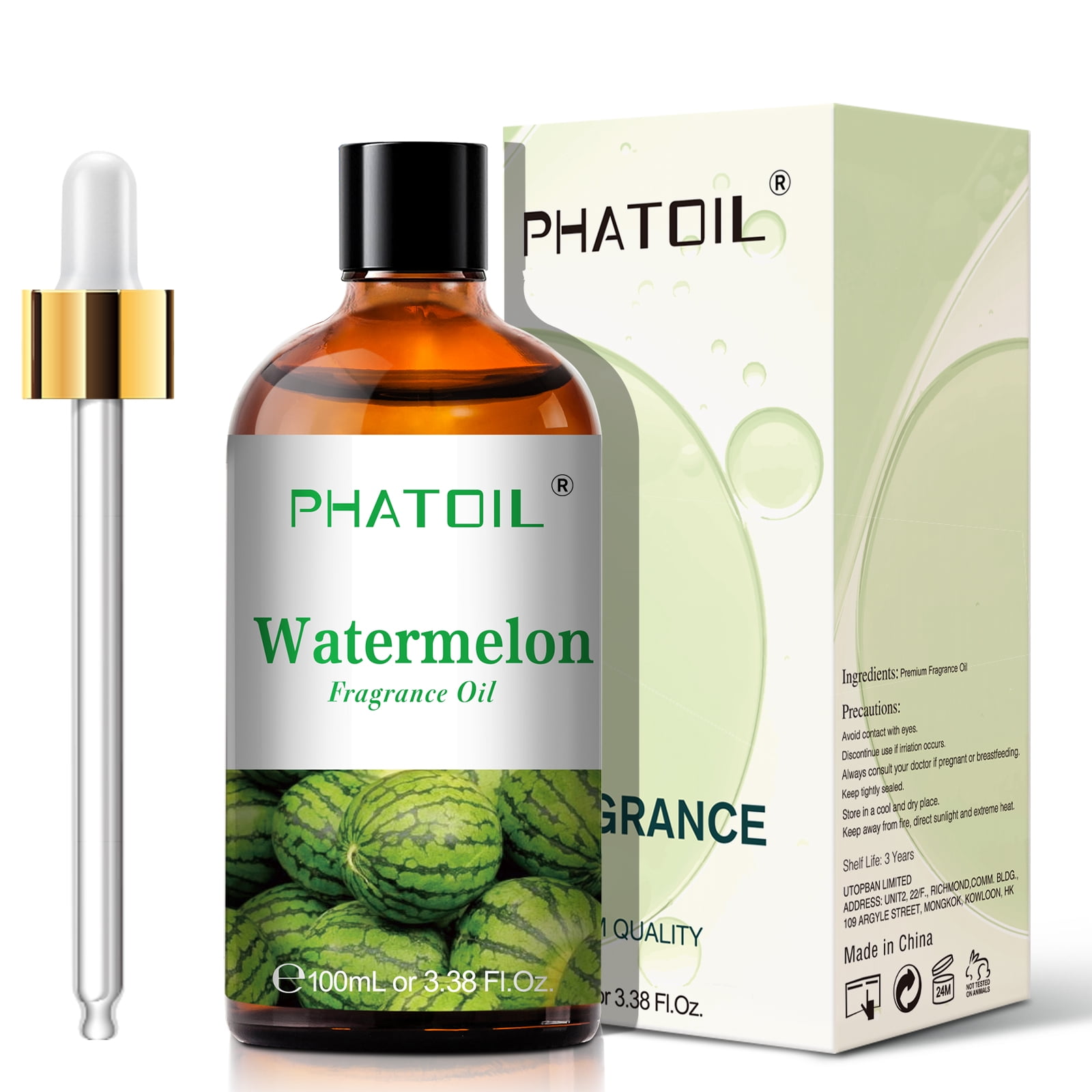 PHATOIL Watermelon Essential Oils 100% Pure Natural Perfect for Aromatherapy, Diffuser, Yoga, Skin Care, DIY Candle and Soap Making - 100ML (3.38fl.oz)