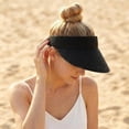 thumbnail image 6 of Helii Women Crownless Straw Sun Hat Wide Brim Ponytail Visor, Adjustable Drawstring Packable Foldable Breathable Woven Beach Hat UV Protection for Travel Outdoor Black,One Size, 6 of 9