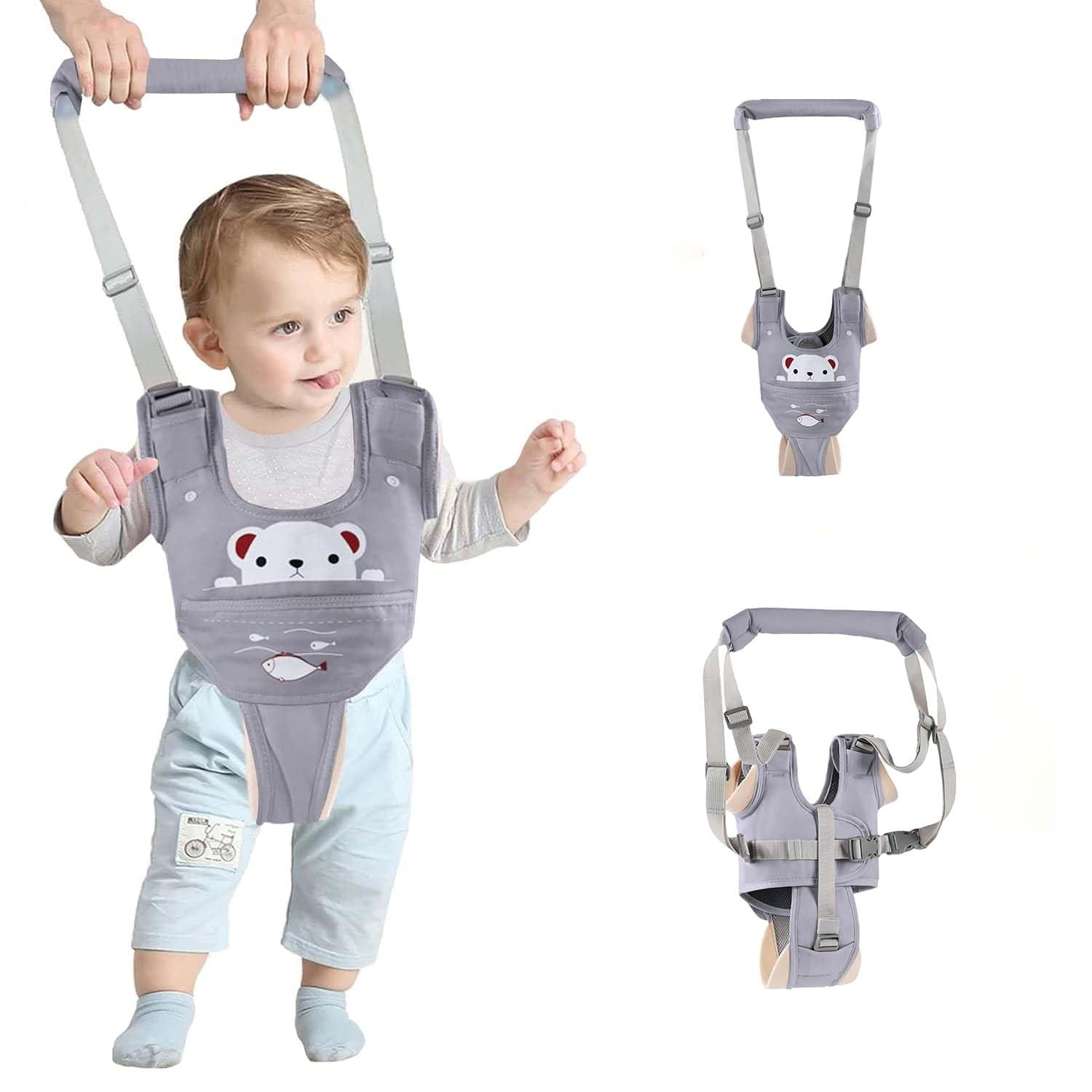 ZHZFKQ Baby Walking Harness Adjustable Handheld Kids Walker Helper Assistant Belt for Learning Walk Trainer Tool Walking Wing, Breathable & Comfortable Baby Walking Harness, Grey