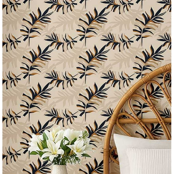 S4Sassy Peel & Stick Vinyl Wallpaper, Abstract Leaf Wallpaper Contact Paper Waterproof - Beige, 25"X 360", Removable Wall Covering For Home Decor In Bedrooms, Renter Spaces, Cabinets