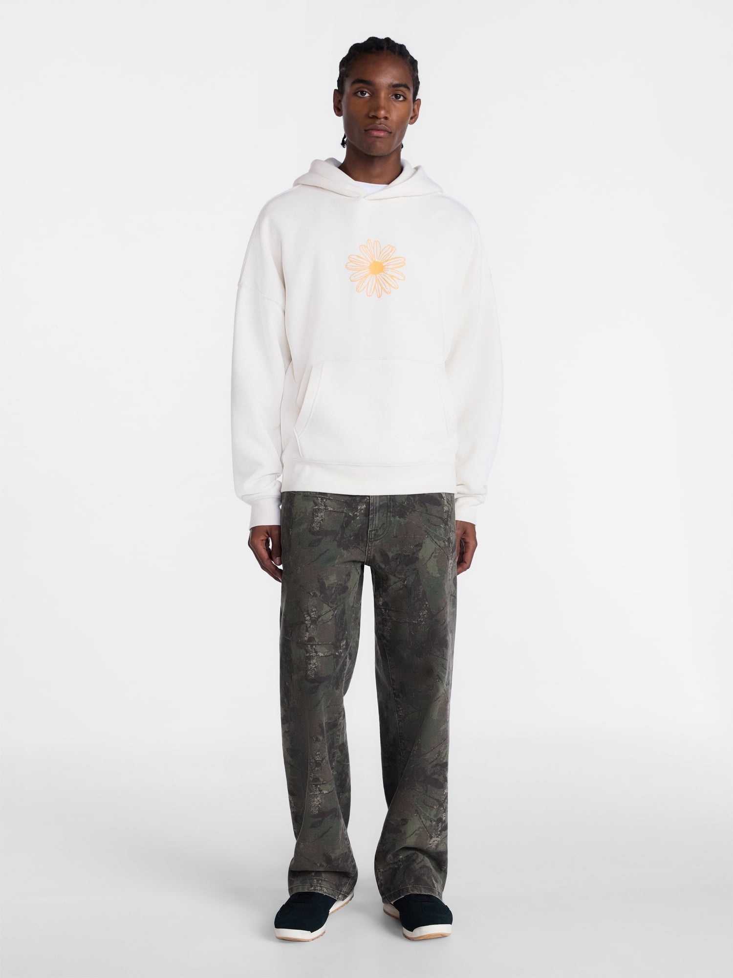 No Boundaries Floral Print Front and Back Graphic Fleece Hoodie, Men's Sizes XS-4XLT