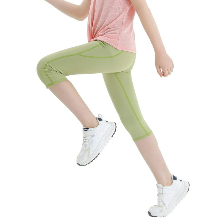 2 Pack Girls Capri Leggings Kids Workout Tights Gym Athletic Dance Yoga 3/4  Legging High Waist Shark Pants 4-13Y 