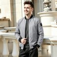 thumbnail image 2 of Men's Casual Spring and Fall Jacket Lightweight Bomber Jacket Men Color Block with Zipper Pocket Outerwear for Daily Wear Gray L, 2 of 5