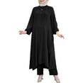 thumbnail image 2 of GZWYHT Two Piece Sets for Women Lounge Sets for Women Women's Spring/Summer Muslim Ice Silk Wrinkle Loose Split Collar Shirt Pants Set Two Piece Sets for Women Summer Sets for Women Black L, 2 of 4
