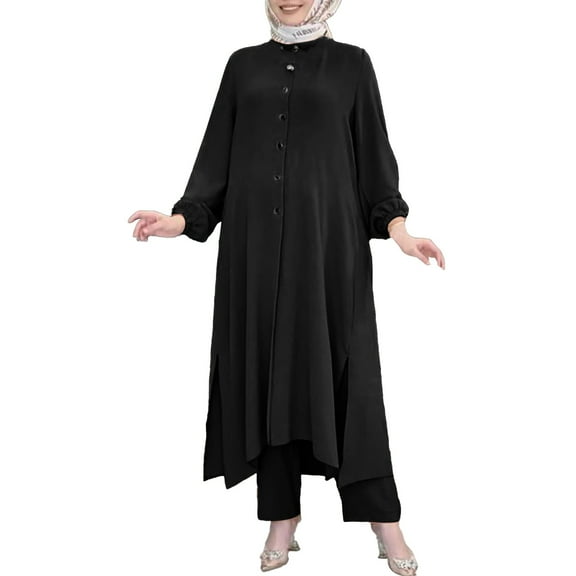 NMMUED Abayas for Women Muslim Dresses for Women Abaya Dress for Women's Muslim 2 Pieces Sets /, Black L