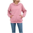 thumbnail image 2 of Ounisa Women Solid Basic Fleece Letter Loose Hoodie Sweatshirt Long Sleeve Kangaroo Pocket Drop Shoulder Pullovers Top, 2 of 7