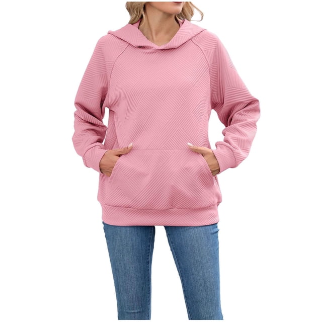 LMKIHUSA Chandail à Capuchon pour Femme Décontracté Automne Hiver 2025 Hauts Raglan Manches Longues Col Rond Chandails à Capuchon Unis Sherpa avec Poches Hauts d'Extérieur Rose, TG