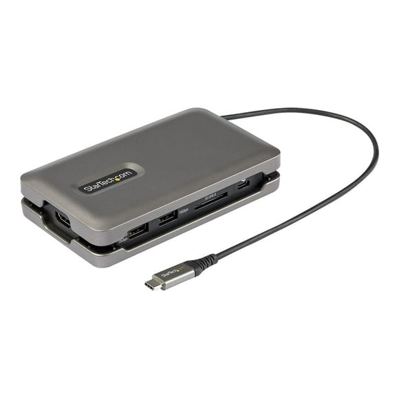 StarTech.com USB C Multiport Adapter, USB C to 4K 60Hz HDMI 2.0, 2-Port 10Gbps USB Hub, 100W Power Delivery Pass-through, GbE, SD/MicroSD, USB Type-C Mini Dock, 10"/25cm Attached Cable - USB C Docking Station - Docking station - USB-C - HDMI