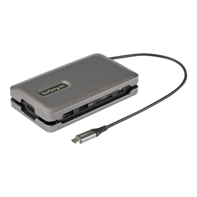 StarTech.com Adaptateur Multiport USB-C, USB-C vers 4K 60Hz HDMI 2.0, Concentrateur USB 2 Ports 10Gbps, Répartition de Puissance 100W, GbE, SD/MicroSD, Mini Station d'Accueil USB Type-C, Câble Attaché 10 Pouces/25cm - Station d'Accueil USB-C - Station d'Accueil - USB-C - HDMI