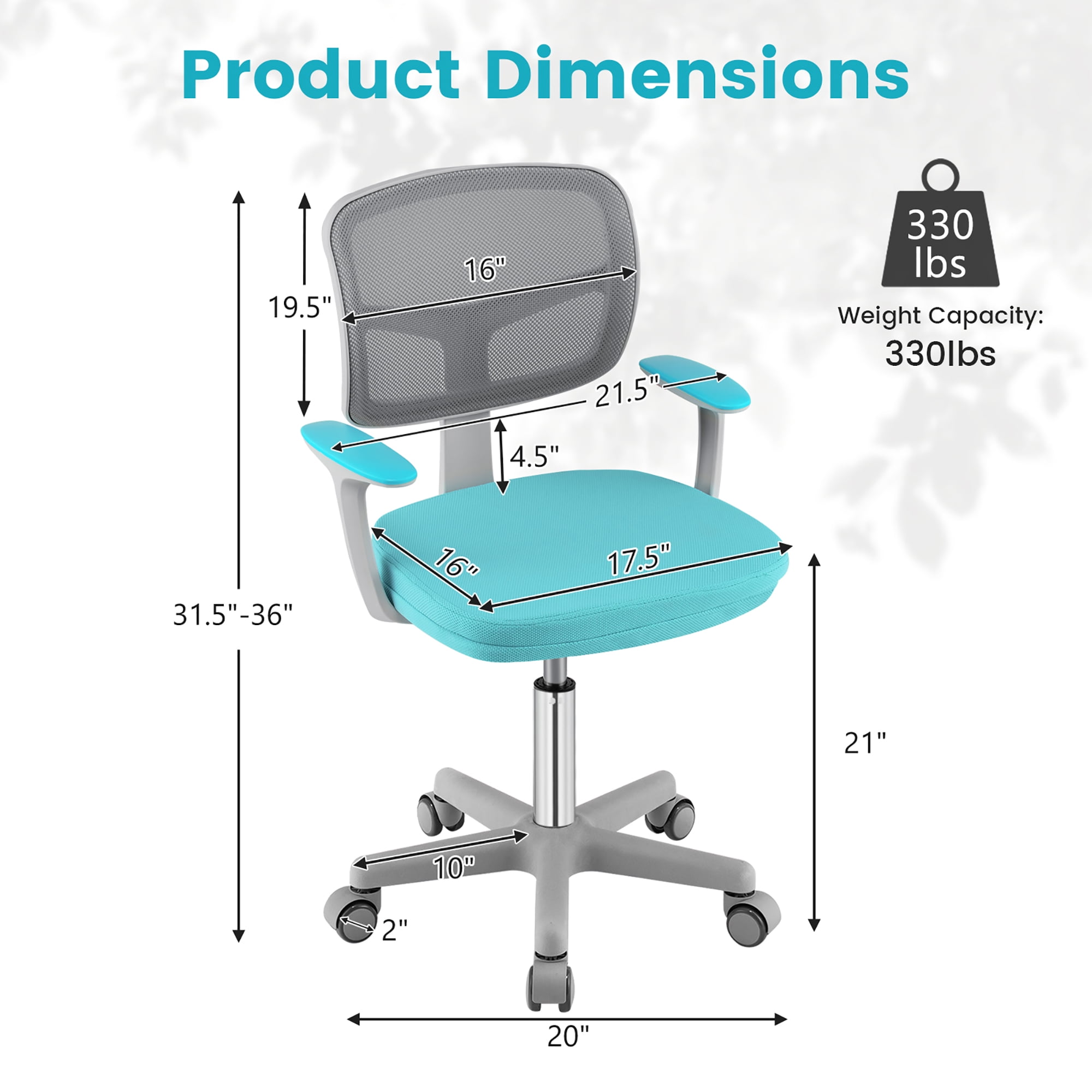 Gymax Kids Desk Chair Adjustable Height Children Study Chair w/Auto Brake Casters Green