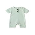 thumbnail image 1 of Lovely Baby Romper  Short Sleeve  Neck Solid Color Ribbed Buttoned Short Pants for Summer Spring  Kids Clothing, 1 of 7