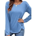 thumbnail image 3 of DYMADE Women Plus Size Loose Solid Color Button Irregular T-shirt Long Sleeve Top, 3 of 4