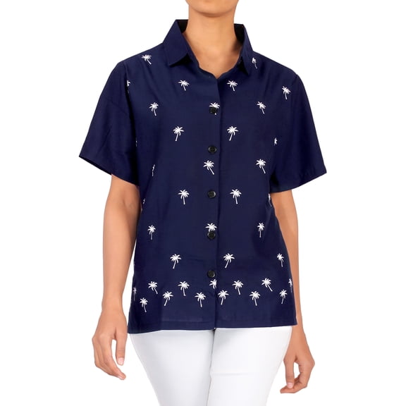 HAPPY BAY Women's Casual Solid Blouse Shirt TShirts Short Sleeve Button Down Dress Tops Tee Shirts Hawaiian Blouses for Women S plus-size Dustyblue_AD558