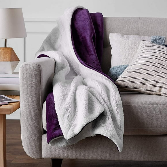 Soft Micromink Sherpa Blanket - Throw, Plum